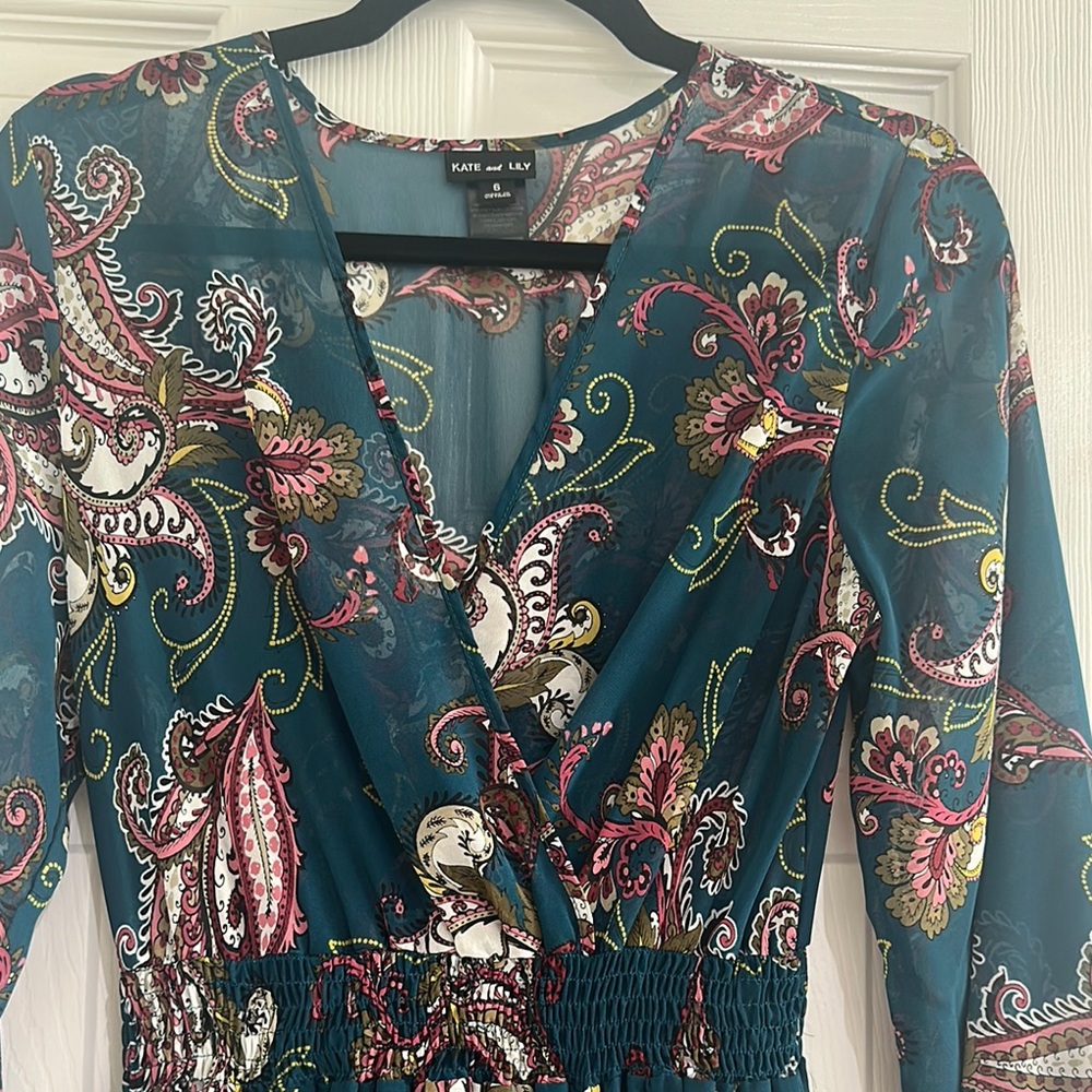 Chic Teal Paisley Wrap Dress